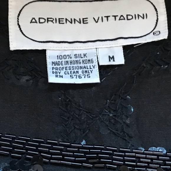 Adrienne Vittadini Beaded Black Vintage Long Sleeves Heavy Blouse 100% Silk Sz M - Picture 9 of 12